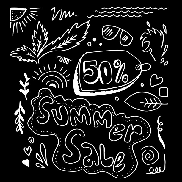 夏季销售横幅模板写50%折扣。一个抽象的夏天与棕榈叶和芙蓉花。热带的背景。促销徽章为您的季节性设计。图片下载