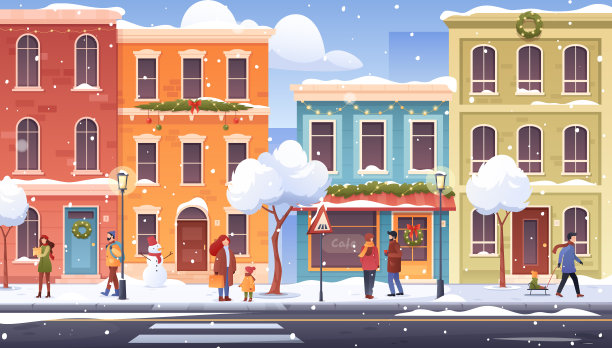 冬天的城市街道上有行人图片下载