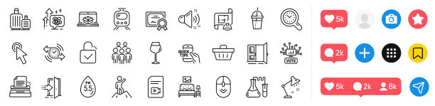 教育，波尔多玻璃和响亮的声音线图标包。用于web应用程序。社交媒体图标。向量图片下载