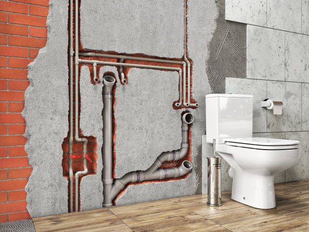 墙上的水管。见壁层。三维演示图片下载