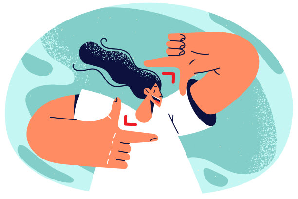 微笑的女人用手做框架自拍图片下载