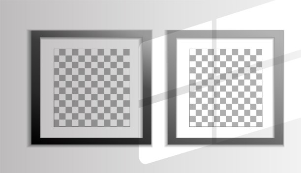 墙上的黑框照片模型。模拟艺术作品装裱。水平边框带阴影，带阴影。空的A4相框。现代时尚3d。设计印刷海报、信笺、绘画形象图片下载