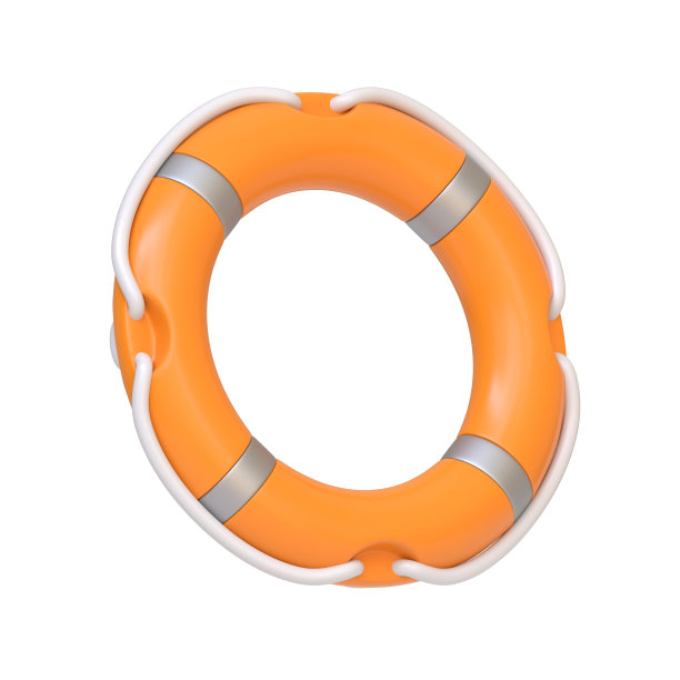 橙色的救生圈，白色的点缀，象征着救援和安全的海上孤立在白色的背景图片下载