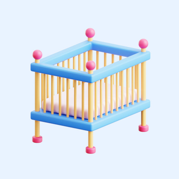 婴儿床为新生儿保护睡床3d图标插画渲染设计图片下载