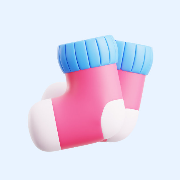 一对可爱的孩子婴儿出生的袜子3d图标插画渲染设计图片下载