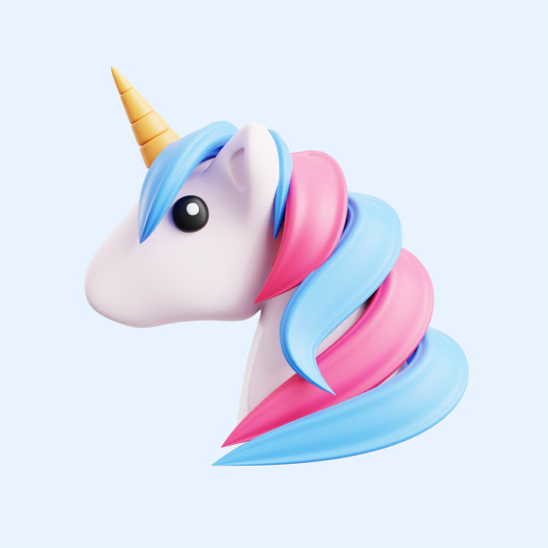 美丽的独角兽头幻想神话马与角和彩色彩虹头发3d图标插画渲染设计图片下载