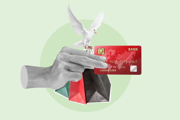 一只手拿着信用卡，一只鸟背着购物袋图片下载