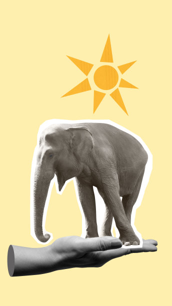 超现实的大象平衡与太阳插图图片下载