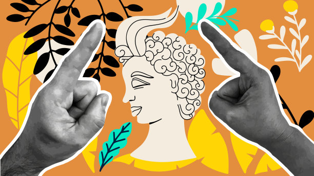 艺术拼贴与手，希腊胸像，抽象的花朵。矢量波普艺术插图。图片下载