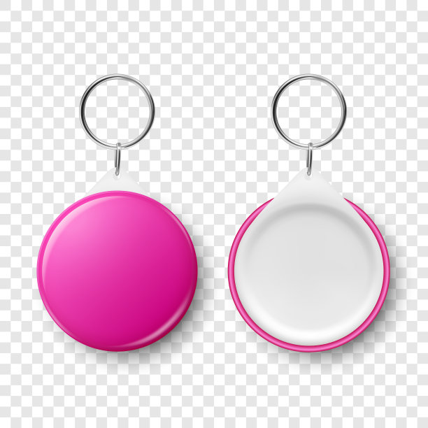 矢量3d现实粉红色空白圆形按钮徽章环持有人特写，孤立。ID徽章设计模板，模型。访问通行证、标识、事件的设计模板。前，后侧视图图片下载
