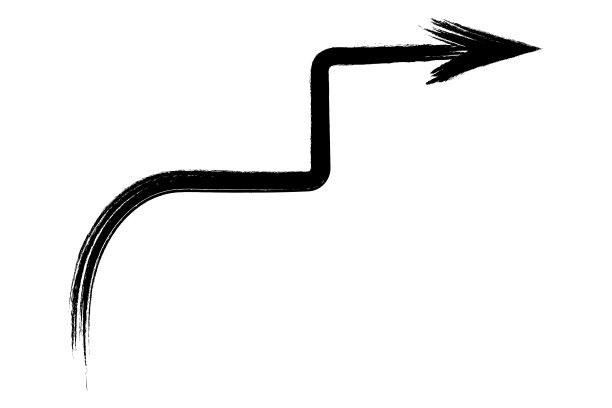 箭升起。黑色的箭头指向右边和上面的台阶。手绘方向标志。图片下载