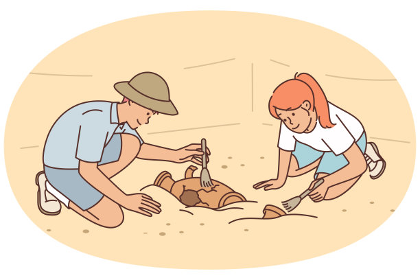 考古学家在发掘古城清洁中世纪文明的文物图片下载