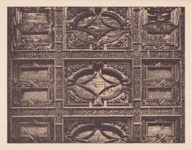 木制天花板，劳伦齐亚纳医学图书馆，佛罗伦萨，意大利，半色调印刷，1891年图片下载