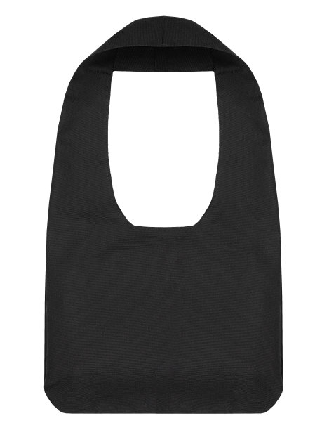 黑色购物袋棉花模型孤立在白色背景，正面视图。模板广告，设计，品牌，文字，印刷。图片下载