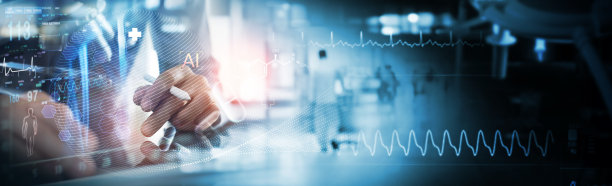 医学研究，未来健康技术背景。医生使用数字平板电脑，医疗保健和医学与人工智能技术开发的医疗诊断，虚拟医院图片下载