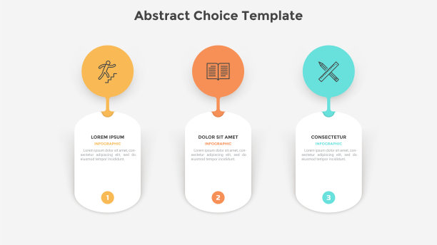 三个抽象的圆形元素水平排列的商业模式。战略过程三个特征的概念。最小的信息图表设计模板。现代平面矢量插图的横幅。图片下载