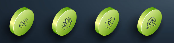 集等距线宠物玩具球，手提箱，心脏与狗和爪印图标。向量图片下载