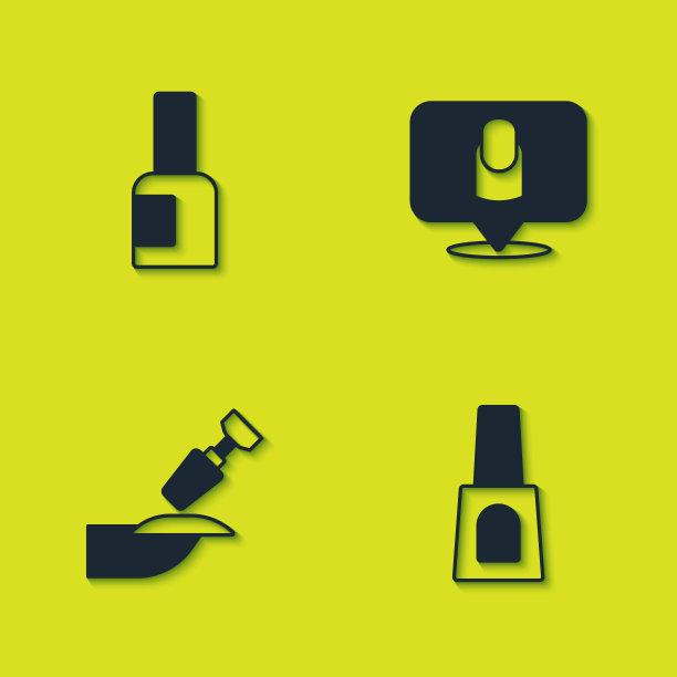 集瓶指甲油，，铣刀修指甲和修指甲图标。向量图片下载