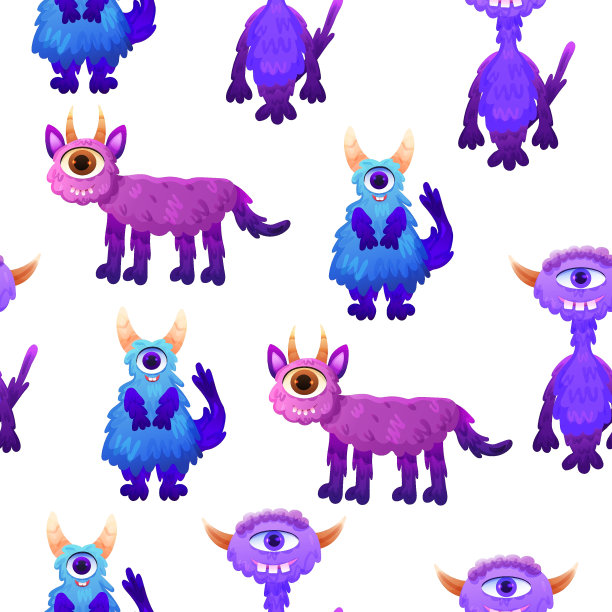 无缝模式的有趣和毛茸茸的怪物图片下载