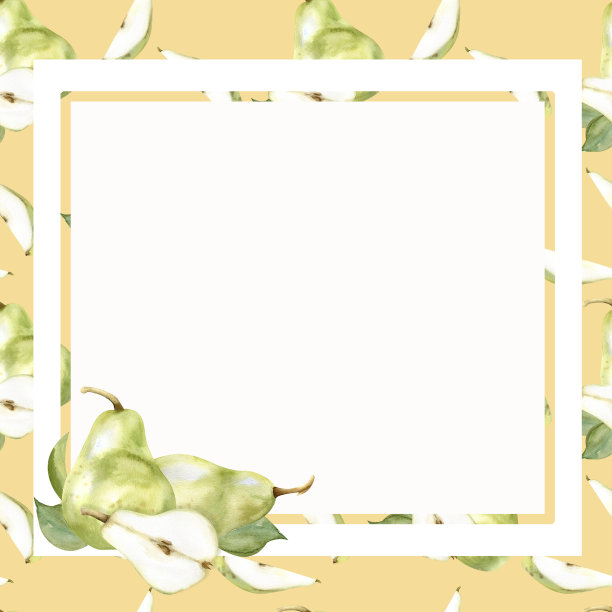 水彩手绘鲜绿梨子框架。食品插图安排与梨水果组成的标签，标志，产品包装设计。食品工业的剪贴画图片下载