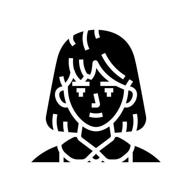 阿凡达学校日本女孩字形图标矢量插图图片下载