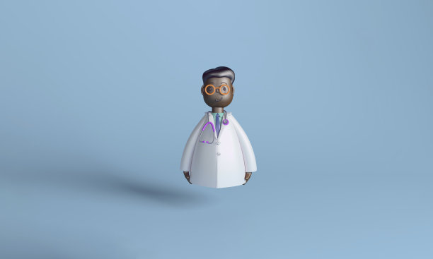 蓝色背景的3D医生角色听诊器图片下载