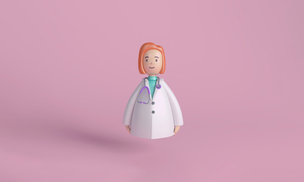 3D女医生角色与听诊器在粉红色的背景图片下载