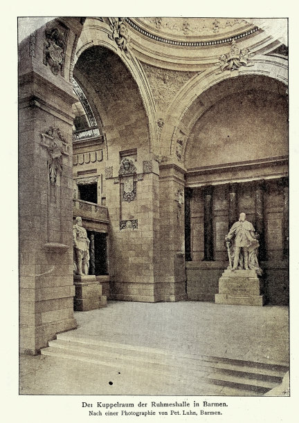 德国伍珀塔尔巴门酒吧内部的Ruhmeshalle，复古照片19世纪90年代图片下载