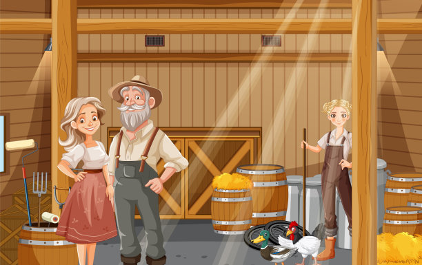 家庭成员一起在谷仓里工作图片下载