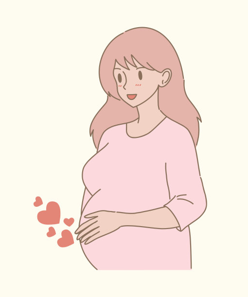 快乐的孕妇用爱拥抱肚子。年轻女子因怀孕而兴奋地摸着肚子。期待分娩。手绘平面卡通人物矢量插图。图片下载