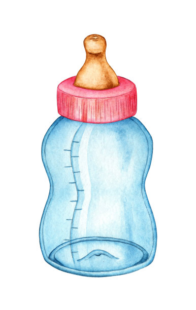 婴儿粉红色的瓶子水彩图片下载