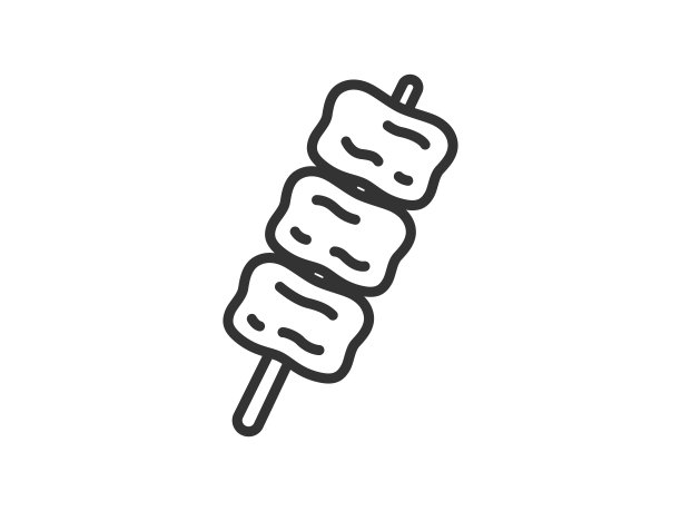 插图的牛肉短排骨串图标(线条画)，从一个食品摊位。图片下载