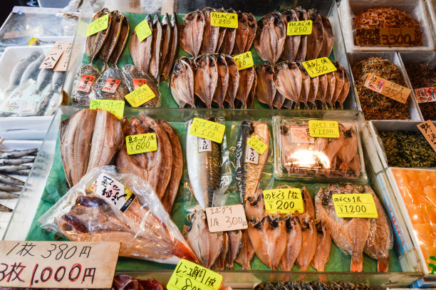 东京筑地鱼市场展出的鱼产品图片下载