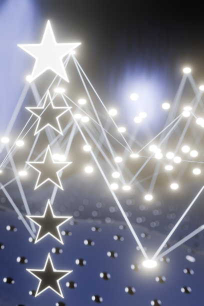 发光评级星与5点和线。三维渲染图片下载