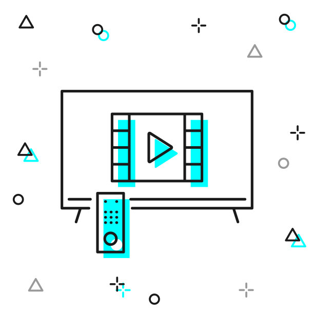 在电视上看视频。白色背景上的线图标图片下载