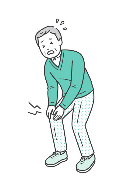 一位老人由于膝盖疼痛，把手放在膝盖上图片下载