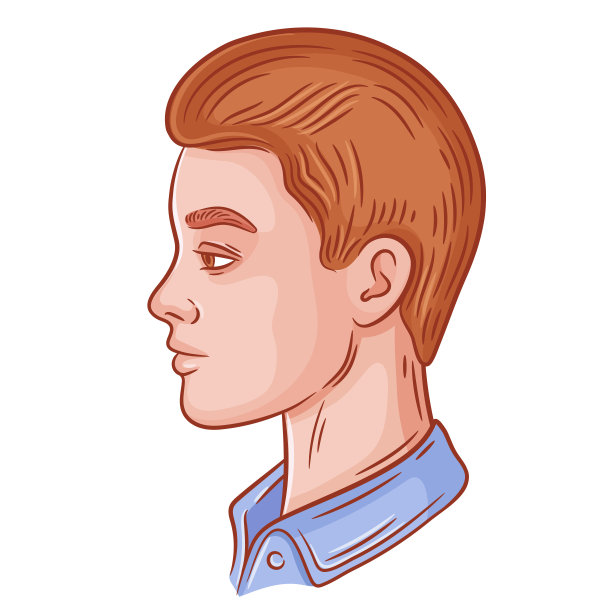 青年男子脸部侧影，英俊商人男子肖像，男性头部侧影。优雅迷人的红发商人模特与时尚的发型。有吸引力的绅士人的面部形象。向量图片下载