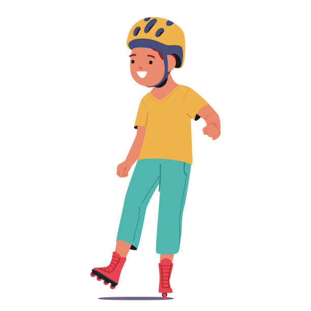 快乐小男孩戴着头盔滑旱冰。穿着休闲服和旱冰鞋的儿童性格图片下载