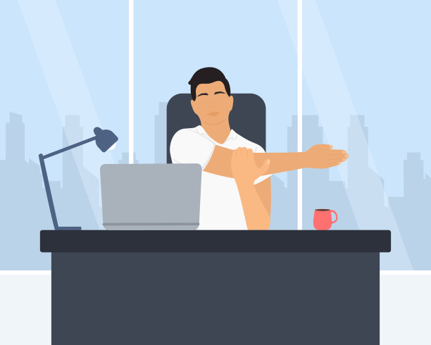 疲惫的商人在办公室伸伸胳膊放松图片下载