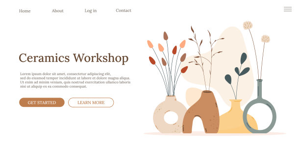 现代陶艺横幅，网站模板，网页，登陆页。网站和移动网站的设计。陶艺学校，陶艺课程，大师班，工作坊。矢量布局在涂鸦卡通风格图片下载