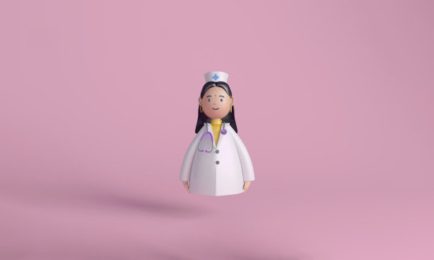 3D护士或医生角色与听诊器粉红色的背景图片下载