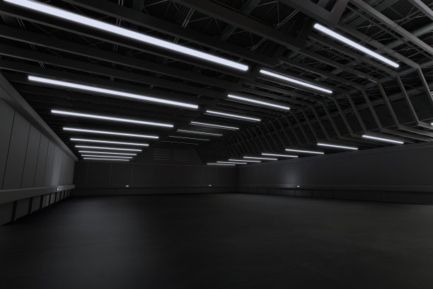 展览中心空厅。大房间。展台、摊位、市场、贸易展的背景。活动、会议的对话。用于娱乐、活动、运动的场所。工厂室内，陈列室。3 d渲染。图片下载