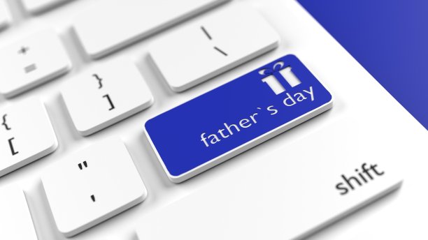 父亲节礼盒图标和文字上的蓝色电脑键盘按钮图片下载