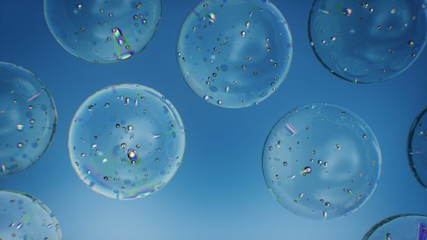 透明的玻璃气泡相互连接，形成气泡状的结构图片下载