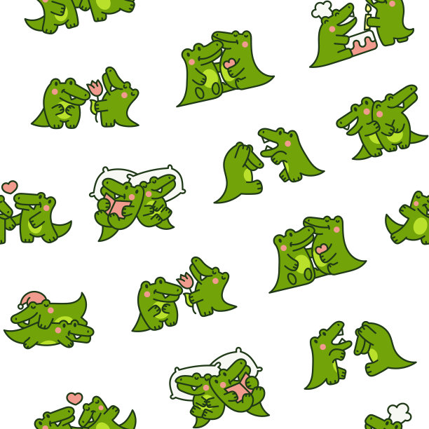 可爱的鳄鱼情侣。无缝模式。有趣的朋友鳄鱼卡通动物。手绘风格。矢量图。设计的饰品。图片下载