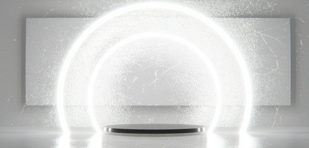 圆形讲台室霓虹灯场景空舞台3D插画图片下载