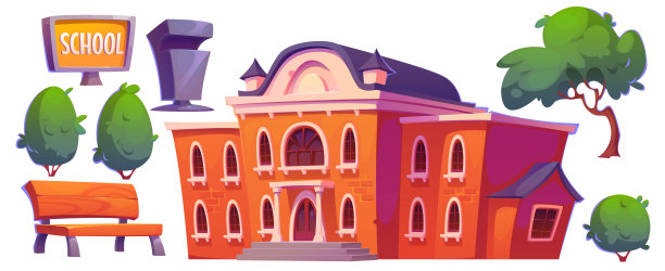 学校建筑外面有院子的元素。图片下载