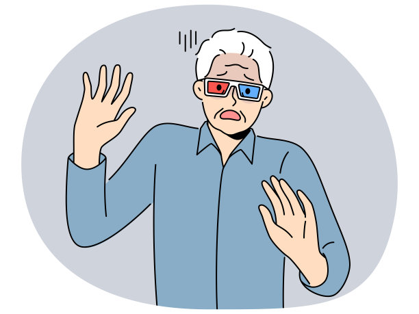 戴着电影眼镜的老人第一次在电影中看到3d特效时被吓到了图片下载