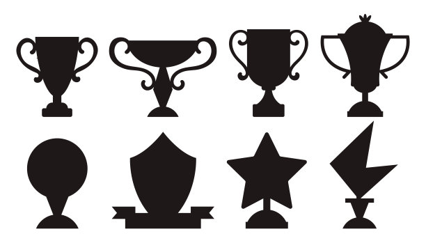 奖杯得主奖杯剪影奖奖项孤立集概念。矢量设计图形说明图片下载