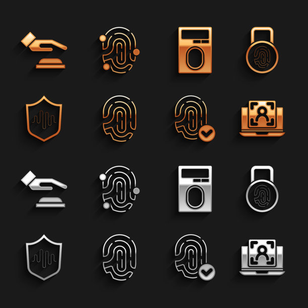 设置指纹，带锁，笔记本面部识别，屏蔽语音，手掌和图标。向量图片下载